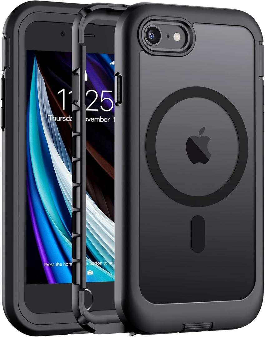 jaroco Magnetic for iPhone SE Case 3rd/2rd,iPhone 8/7 Case, [Compatible with MagSafe][Military Grade Drop Protection][Heavy Duty Protection][Non-Slip] 2-Layer Bumper Phone Case 4.7''-Black