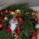 Christmas Lighted Wreath for Front Door, 28 Inches Pre-Lit 35 LED Lights, Natural Pine Cones Artificial Holiday Wreath for Indoor Outdoor Home Decorations (Farmhouse)