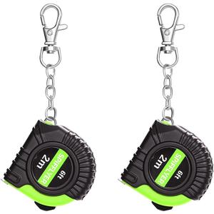 2 pc Small Tape Measure Mini Measuring Tape 6ft 2M, with Swivel Snap Hook, Green & Black