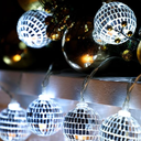 Disco Ball String Light Battery Powered Mirror Balls Ornaments for Outside Backyard Porch