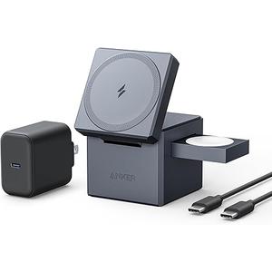 Anker MagSafe Charger Stand, iPhone 16 Wireless Charger, 3-in-1 Cube with MagSafe, 15W Foldable Fast Charging Stand, For iPhone 16/15/14/13, Apple Watch 1-8/Ultra, AirPods (30W USB-C Charger Included)