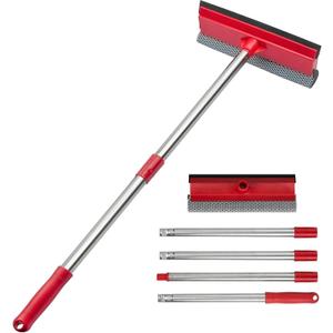15.9" Window Squeegee for Car,2 in 1 Window Cleaner with Long Stainless Steel Handle,Sponge Car Squeegee for Gas Station, Glass,Shower,Outdoor High Window Cleaning