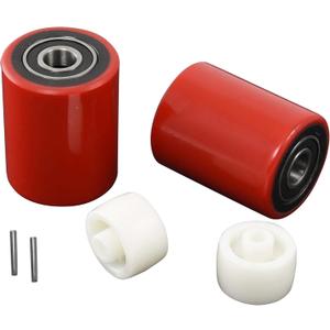 Pallet Jack/Truck Load Wheels Set (2 pcs) 3" x 3.75" with Bearings ID 20mm Poly Tread Red