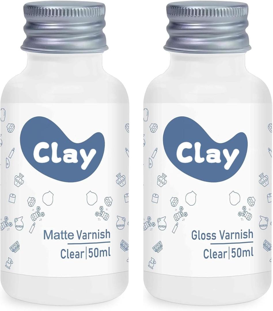 1DFAUL 2 x 50ml Air Dry Clay Glaze Kit, Gloss Matte Finish, Air Dry Clay Varnish to Prevent Cracking, Scratches, and Wear, with Glaze Finish
