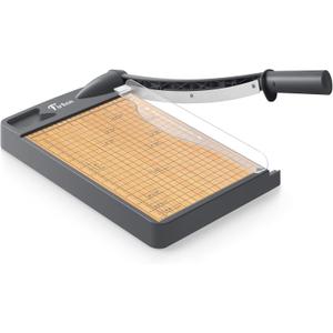Firbon 12-Inch Wood Base Guillotine Paper Cutter, Heavy Duty 12-Sheet Capacity Precision Paper Trimmer for Cardstock, Photos, A4 Paper, Office & Classroom