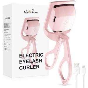 NATUHANA Heated Eyelash Curler with USB,Fast Heat up & 24H Long-Lasting,Rechargeable Electric Lash Curlers,Temperature Control,Safe Anti-Burn Quick Natural Curling Eye Lashes,Pink