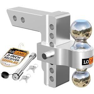 LOCAME Adjustable Trailer Hitch, Fits 2-Inch Receiver, 6-Inch Drop/Rise Aluminum Drop Hitch,12,500 LBS GTW-Tow Hitch for Heavy Duty Truck with Double Stainless Steel Locks, Silver