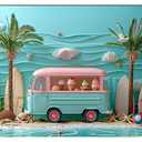 Ice Cream Dessert Truck Photography Backdrop Summer Beach Themed Party Decorations Background Palm Trees Kids Birthday Wedding Party Backdrop (7X5FT,2)
