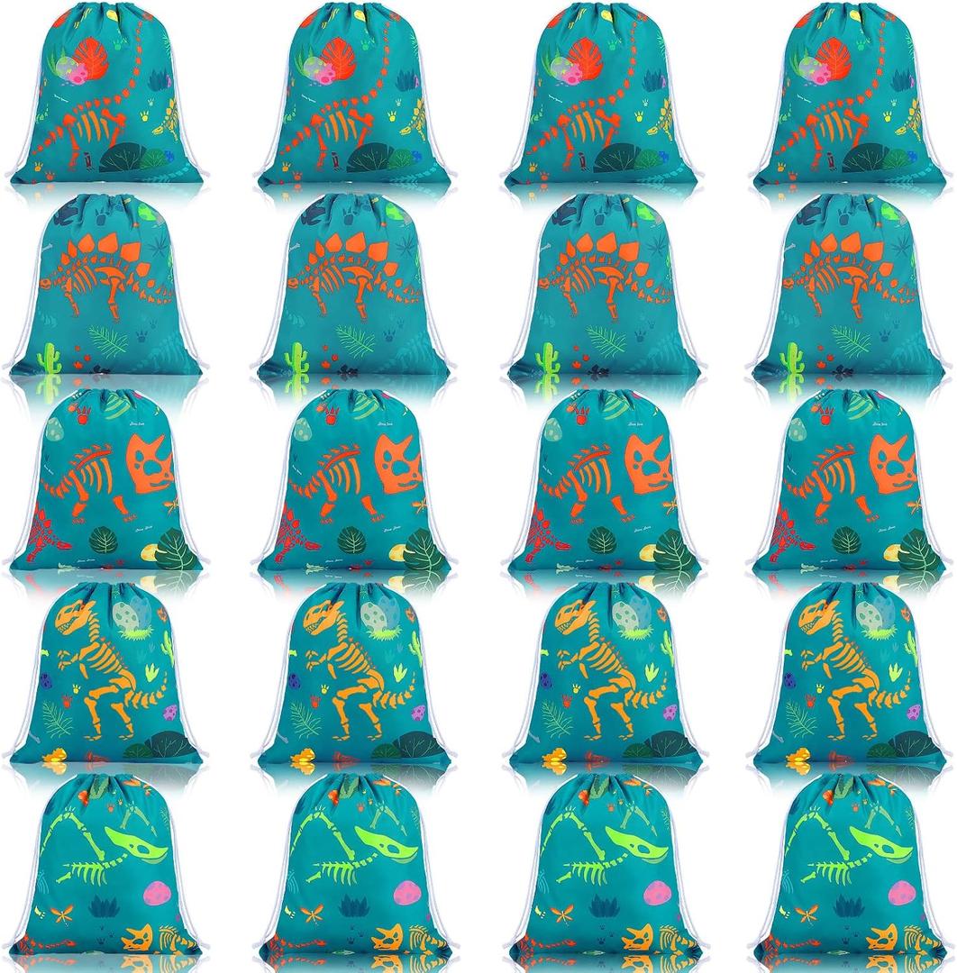 Shappy 20 Pieces Drawstring Dinosaur Party Favor Bags Dino Gifts Treat Bags 5 Styles for Kids Dinosaur Birthday Baby Shower Party Supplies Candy and Snacks School Travel Storage Bag