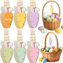Youyole 24 Pcs Easter Basket Name Tag Personalized Wooden Bunny Carrot Hanging Sign Gift Tags Blank Rabbit Carrot Cutouts with Beads Twine Spring Gifts Tags for Easter Party DIY Craft Home Decor