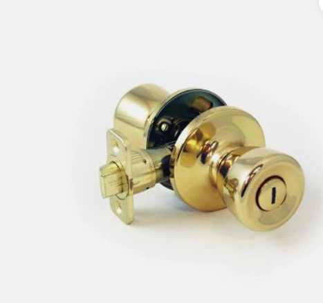 Tulip Shaped Polished Brass Bed & Bath Button Lock Privacy Doorknob Door Handle
