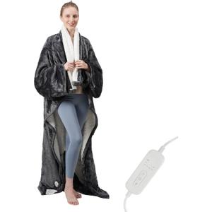 GoodtoU Wearable Heated Blanket with Foot Pocket & Sleeves, ETL Certified, 8 Heating Levels & 1-10 Hour Timer, Black, Sherpa & Fleece, Throw Blanket, Electric Blanket