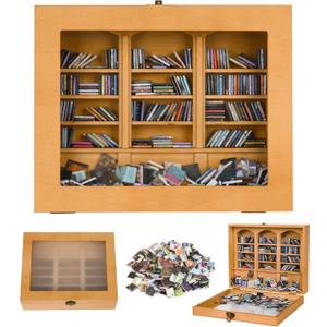 Stress Relief Mini Bookshelf Decoration Box with 300pcs Mini BooksMiniature Library for Book Lovers,Christmas Gifts for Family and FriendsEnd of Year Gifts for Children (Brown)