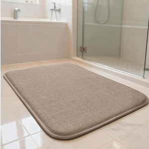 AREDO Thick Memory Foam Bathroom Mat, Soft Absorbent Polyester Bath Rug Quick Dry, Non Slip Shower Floor Rugs with Rubber Backing, Machine Washable (Brown, 24" x 16")