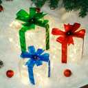 Set of 3 Christmas Lighted Gift Boxes, 60 LED Light Up Present Boxes for Christmas Decorations Indoor Outdoor Yard Xmas Tree Holiday Party Lawn Porch Home Decor (PVC)
