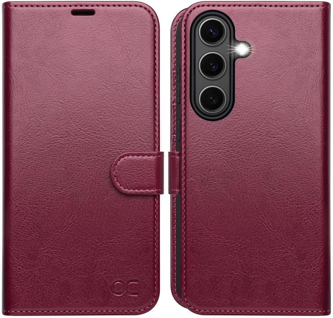 OCASE Compatible with Galaxy S25 Wallet Case, PU Leather Flip Folio Case with Card Holders RFID Blocking Kickstand [Shockproof TPU Inner Shell] Protective Phone Cover 6.2 Inch 2025, Burgundy