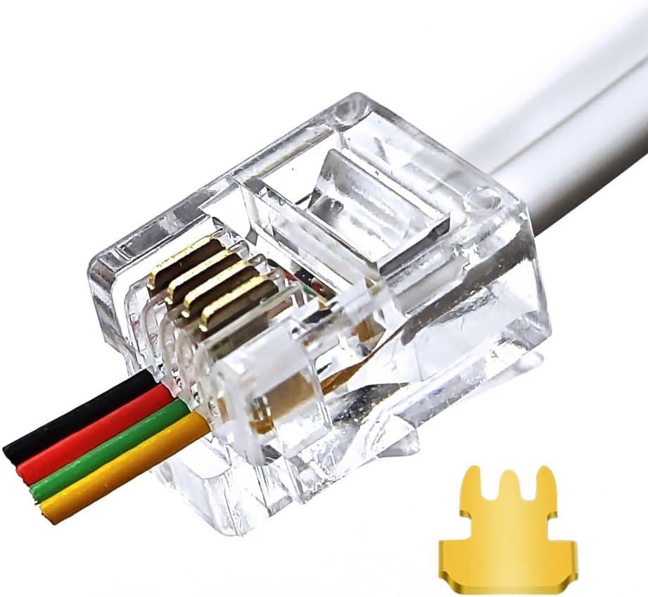 RJ11 6P4C Pass Through Connectors(100 Pieces Pack) Telephone Line Cable Wire Male Plug, AV00503