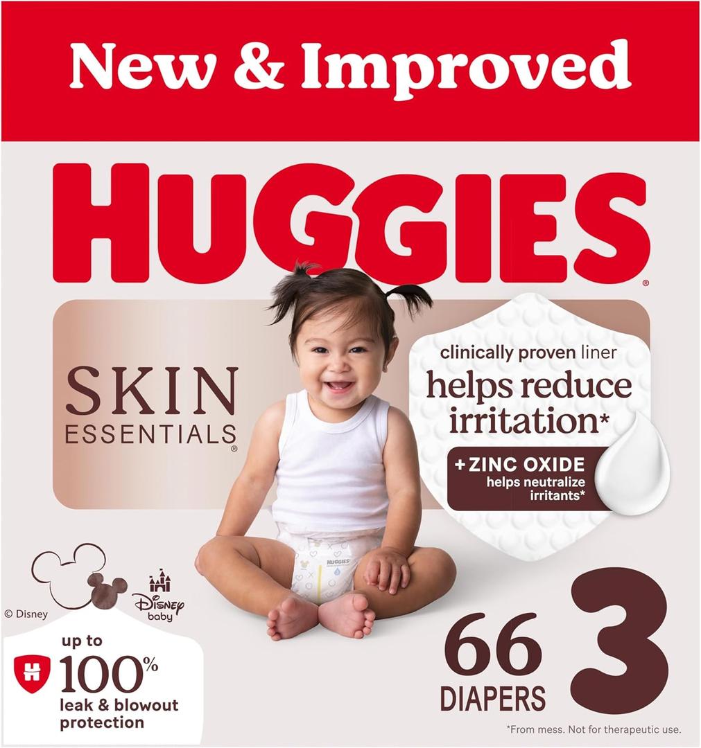 Huggies Size 3 Diapers, Skin Essentials Baby Diapers, Size 3 (16-28 lbs), 66 Count