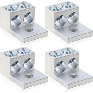 Blulu 4 Pieces Dual Aluminum Ground Lug Dual Rated Double Wire Barrel Aluminum Mechanical Lug (1/0)