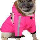 Queenmore Warm Dog Winter Coat, Cold Weather Waterproof Snow Jacket with Reflective Hoodie, Long Sleeves for Dogs (Medium, Pink)