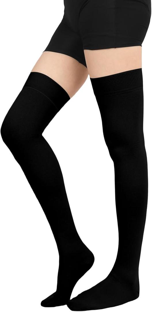 Thigh High Compression Socks Women, 20-30mmHg Compression Stockings for Women Men, Closed Toe Graduated Compression Socks with Silicone Band for Varicose Veins, Edema, Post-Surgery (Medium, Black)
