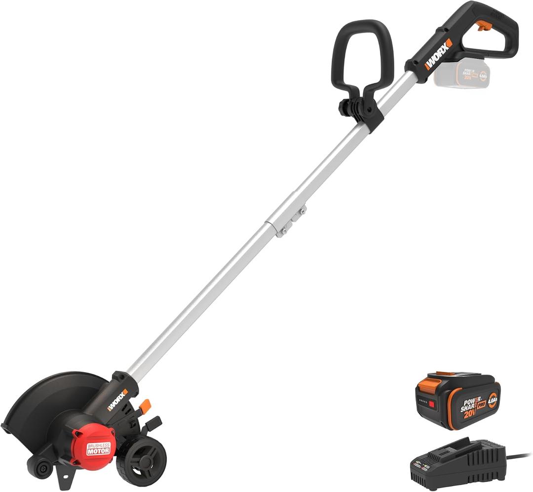 WORX Cordless Lawn Edger, 7'' Grass Edger with 3 Depth Settings, 20V Trencher with Dual Wheels & Brushless Motor, 4.0 Ah Battery & Charger Included, WG898