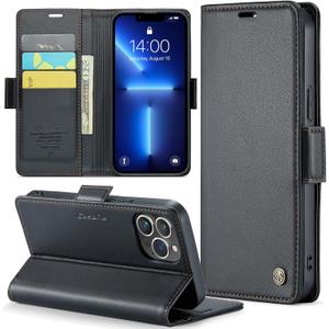 For iPhone 13 Pro Case, Premium PU Leather Wallet Case Flip Cover with [RFID Blocking][Card Holder][Stand Function] Shockproof Protective for iPhone 13 Pro 6.1 inch, Black