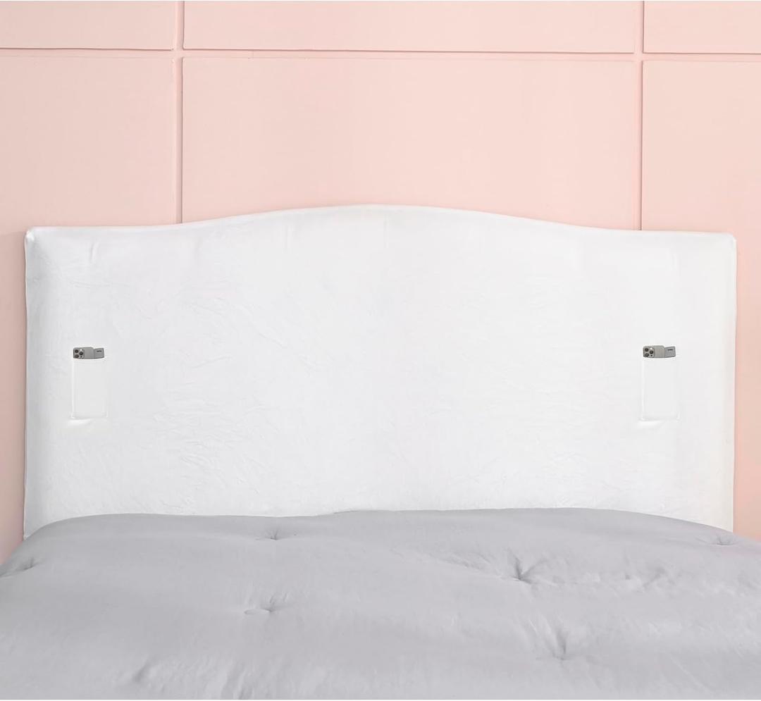WOMACO Velvet Bed Headboard Slipcover Protector Stretch Solid Color Dustproof Cover for Bedroom Decor (White, 51" - 70")