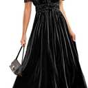 Sissyaki Women's Retro V-Neck Velvet Maxi Dress Wedding Guest Formal Party Long Dresses Small