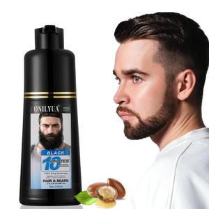 Mens Beard Dye For Gray Coverage, Beard Dye Black for Men, Simpler Root Touch Up & Facial Hair Color Shampoo, Beard Dye Shampoo, Colors in 10 Minutes, Long Lasting Beard Tint 200ml