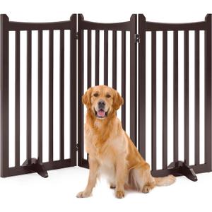 Yaheetech 36" H Extra Tall Freestanding Pet Gate 3-Panel Wooden Dog Fence with 2 Support Feet Folding Dog Gate for Indoor, Stairs, Doorways, Halls, Kitchen Wooden Pet Barrier Espresso, 60" L x 36" H (60" W x 36" H)