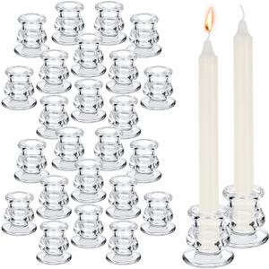 24 Pcs Candlestick Holders Glass Clear Taper Candle Holders 2.2" High Candle Stick for Wedding Centerpieces Decor Party Supplies