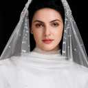 Pearl Veils Fingertip Length Wedding Bridal Veil with Comb Hair Accessory