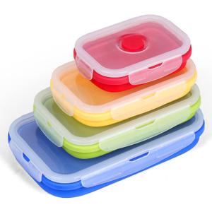 Set of 4 Collapsible Silicone Food Storage Container, Foldable Meal Prep Lunch Box Containers for Food with Airtight Lids, Colorful Bento Lunch Boxes, Microwave, Dishwasher & Freezer Safe