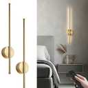 Battery Operated Modern Wall Sconces, Dimmable Wireless Wall Light Set of Two with Remote Control, 3 Color Temperatures, Rechargeable LED Wall Sconce for Bedroom, Living Room, Hallway, 23.6 Inch Brass