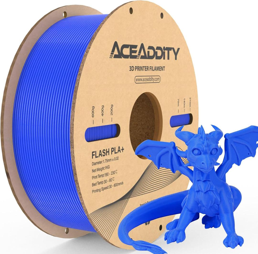 PLA+ Filament 1.75mm, Flash PLA High Speed 3D Printer Filament, Dimensional Accuracy +/- 0.02mm, 1kg(2.2lbs) Cardboard Spool 3D Printing Filament Fits for Most FDM 3D Printers (1kg Blue)