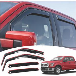 Visor Rain Guards Compatible with 2015+ F150 2017+ Raptor F-250 F-350 F-450 F-550 Super Duty SuperCrew Side in-Channel Window Visors Deflectors Extended Shield Sun Wind Rain Guard Accessories 4PCS