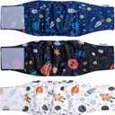 Pet Soft Dog Belly Band - 3 Packs Reusable Dog Diapers Male Doggy Diapers Wraps - Washable Dogs Belly Bands for Male Dogs (Starry Sky, M) (Medium (12''-14''))