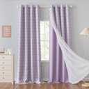 MYSKY HOME Lilac Pom Pom Sheer and Blackout Curtains for Kids Bedroom 84 Inches Long Nursery Curtains Girls Room Darkening Double Layer Window Drapes for Toddler Grommet,Lilac, 52 x 84 Inch,2 Pieces