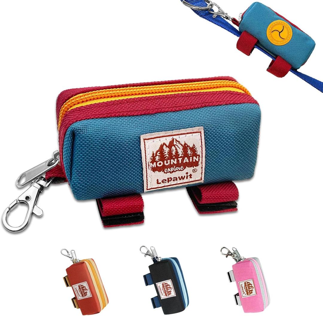 Dog Poop Bag Holder for Leash, Zippered Dog Poop Bag Dispenser Pouch with Metal Carabiner Clip, Durable Canvas Dog Walking Waste Bag Holder
