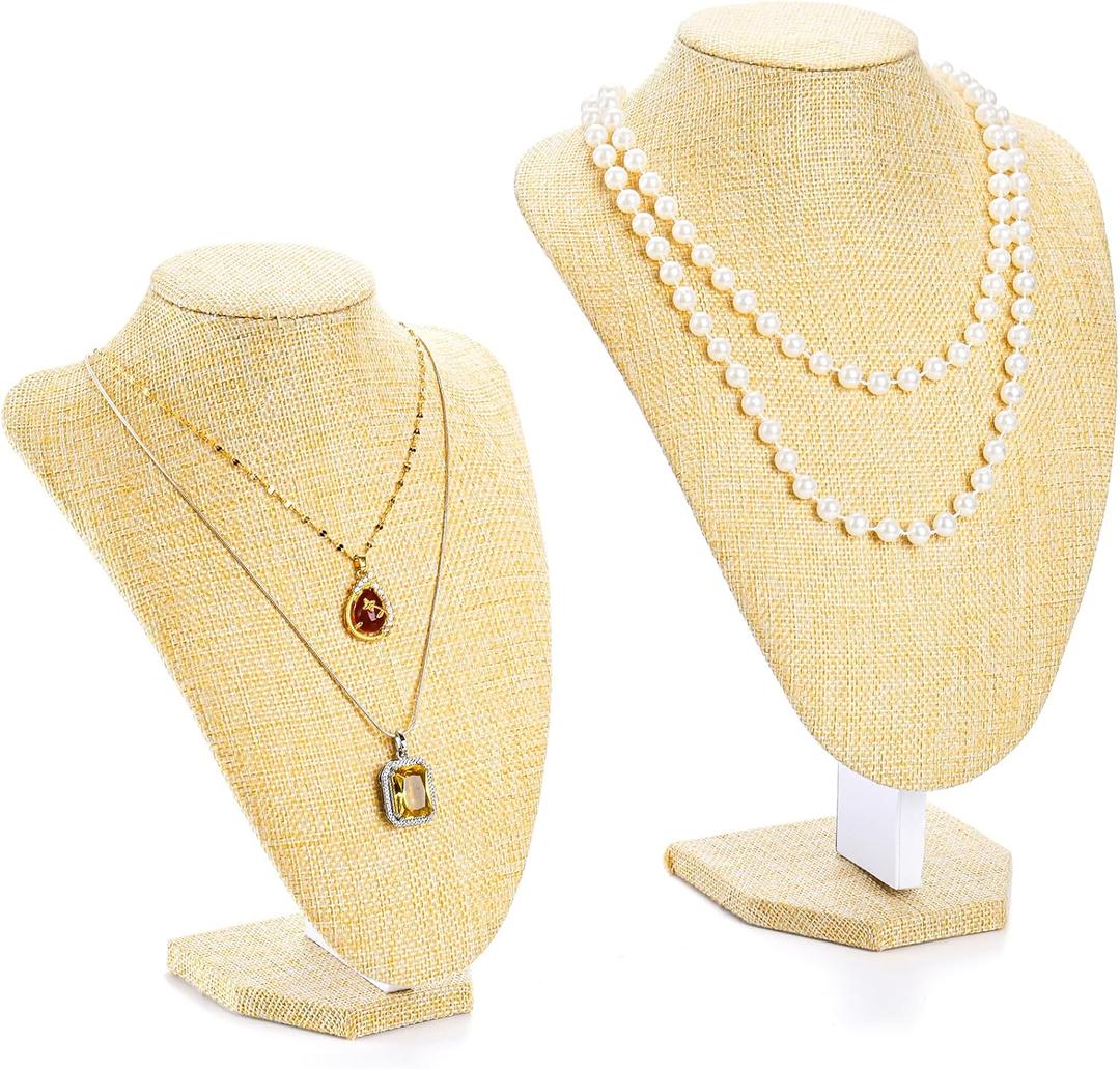 Hedume Set of 2 Necklace Chain Jewelry Bust Display Holder Stand, Linen Display Necklace Mannequin, Necklace Bust Jewelry Bust Stand, 2 Size - 9" Height and 11.2" Height