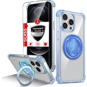 for iPhone 12 Pro Max Case Magnetic Compatible with MagSafe Wireless Charging,with 2 Screen Protectors,Built-in Kickstand Ring,Military Grade Drop Heavy Duty Protection Shockproof Phone Blue