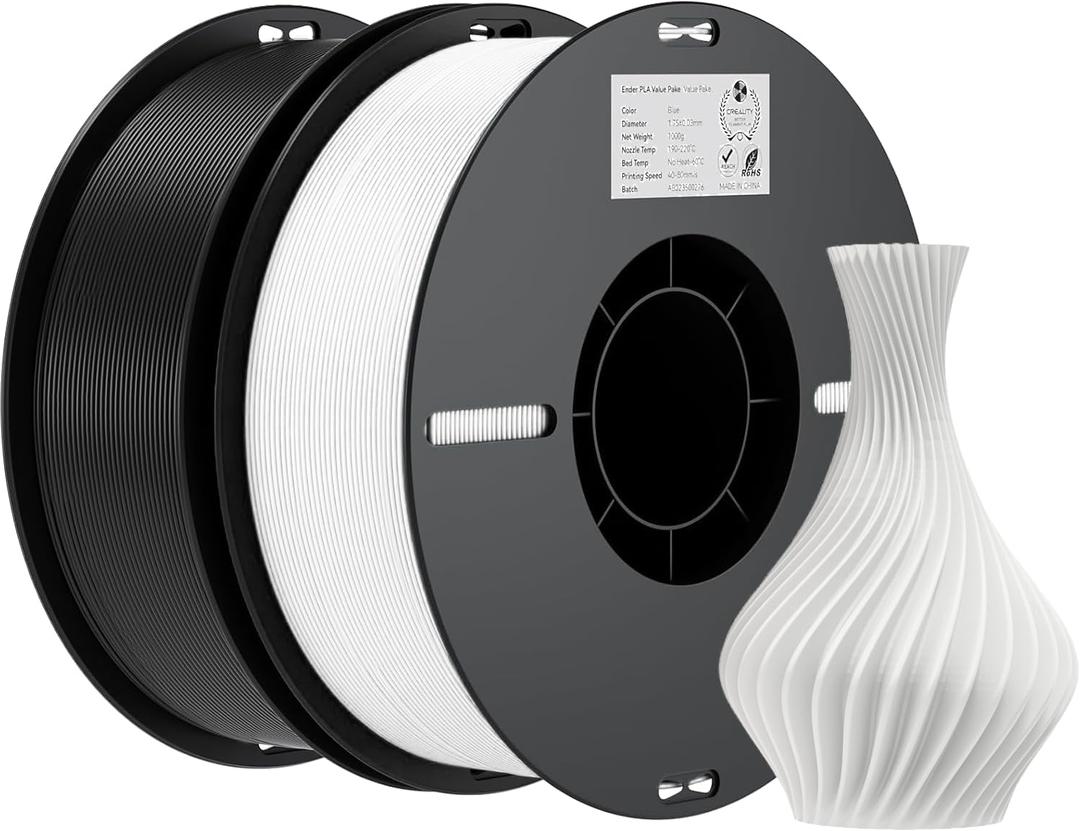 Creality 3D Printer Filament, 3D Printing Filament Tougher and Stronger, Accuracy +/- 0.02mm, 2kg, White, Black