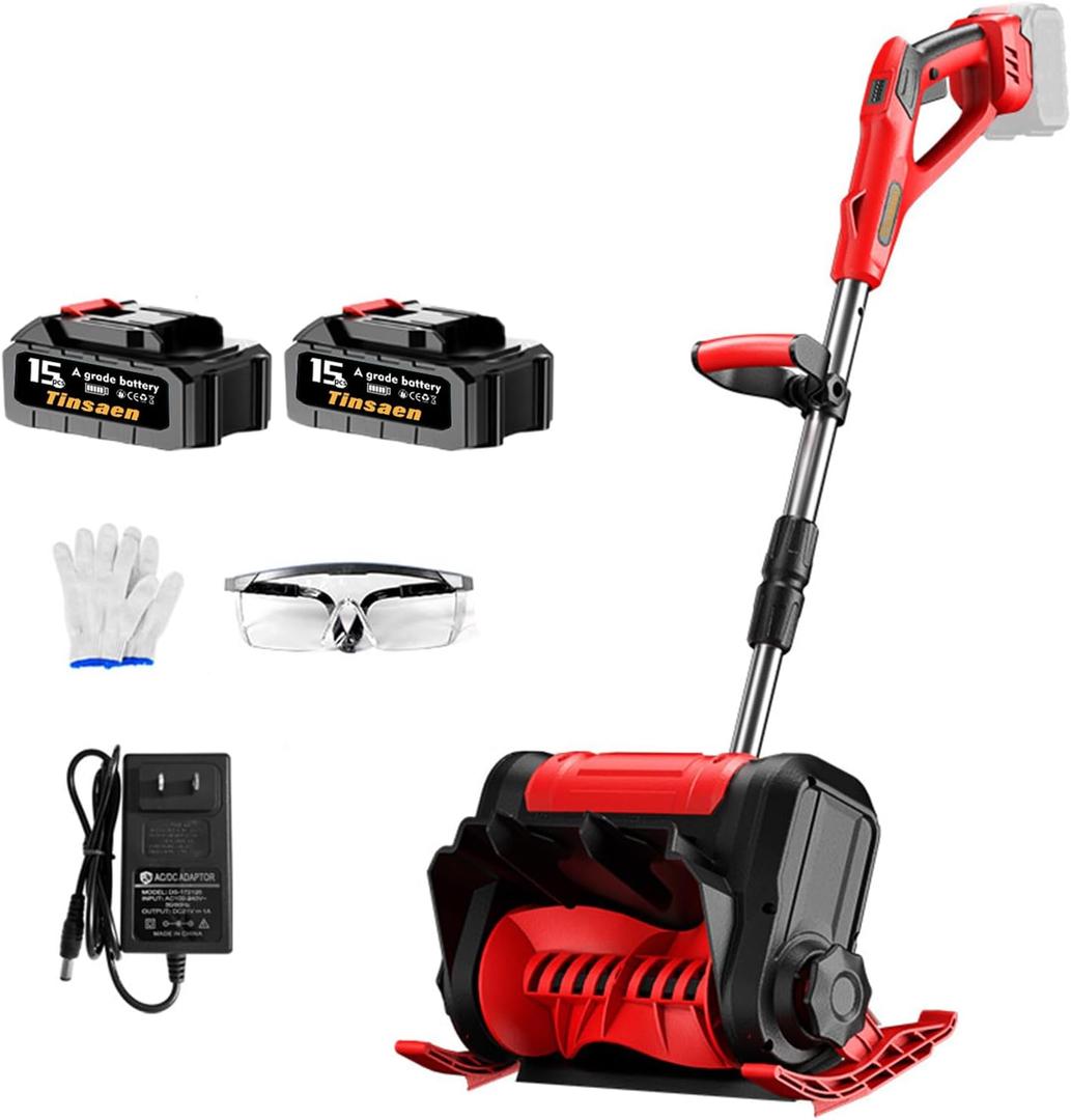 Brushless Cordless Snow Shovel Electric with Sled & Charger, Wireless Red Snow Thrower/Blower/Removal Tool Kit Powered by Lithium Battery x 2