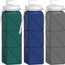 3 pack Collapsible Water Bottles,Silicone Foldable Portable Water Bottle 20.6oz, Lightweight Reusable Leakproof for Travel Hiking Camping Cycling Workouts Yoga Fitness Indoor Outdoor Sports (Dark Blue+Dark Grey+Dark Green)