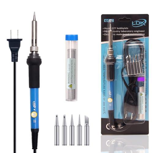 LDK Soldering Iron Kit Electric 60W 110V Adjustable Temperature Soldering Welding Tools, 5pcs Replacement Tips and Solder Wire (Basic)