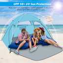 Beach Tent Sun Shelter, Beach Shade Tent with UPF 50+ UV Protection for 2-3 Person, Portable & Easy Setup Cabana, 3 Roll Up Doors & 8mm Fiberglass Rods, Carry Bag Included