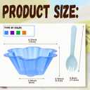 Vmiapxo 100 sets 8 oz Disposable Ice Cream Bowls and Spoons, Flower Shape Plastic Sundae Cups, Ice Cream Bar Supplies, Colorful Dessert Cups for Shaved Ice, Parfait, Strawberry, Yogurt