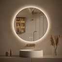 LOVESPEJO 24x24 Round Backlit Bathroom Mirror with Lights, Circle LED Mirror for Bathroom, Fogless, Stepless Dimmable, 3 Color Changing, Memory, IP54, Shatterproof