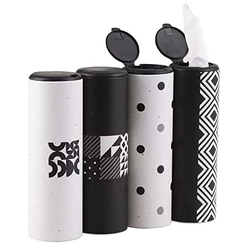 Car Tissue Holder with Facial Tissues Bulk - 4 PK Car Tissues Cylinder with Cap, Tissue Holder for Car, Travel Tissues for Car Cup Holder, Refill Car Tissue Box Round Container